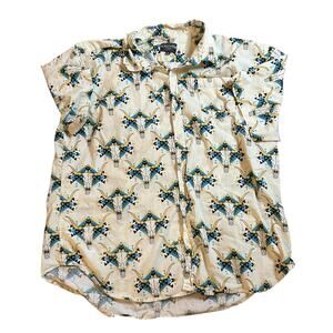 Canyon Creek Button Front Shirt Mens Sz XXL Bull Skull Cream Blue Boho Western